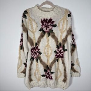 Vintage Express Tricot Sweater Size Medium Floral Hand Knit Oversized